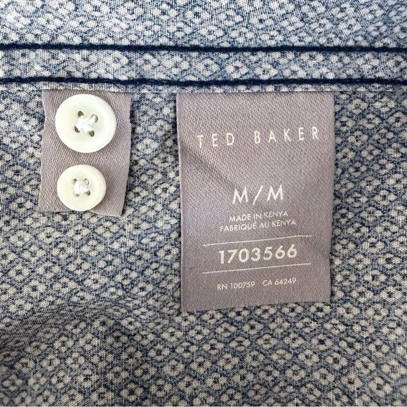 TED BAKER Blue Geometric Print Button Down Shirt Stretch Cotton m - Picture 10 of 14